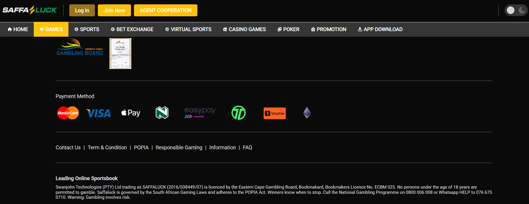 SaffaLuck Payment Methods